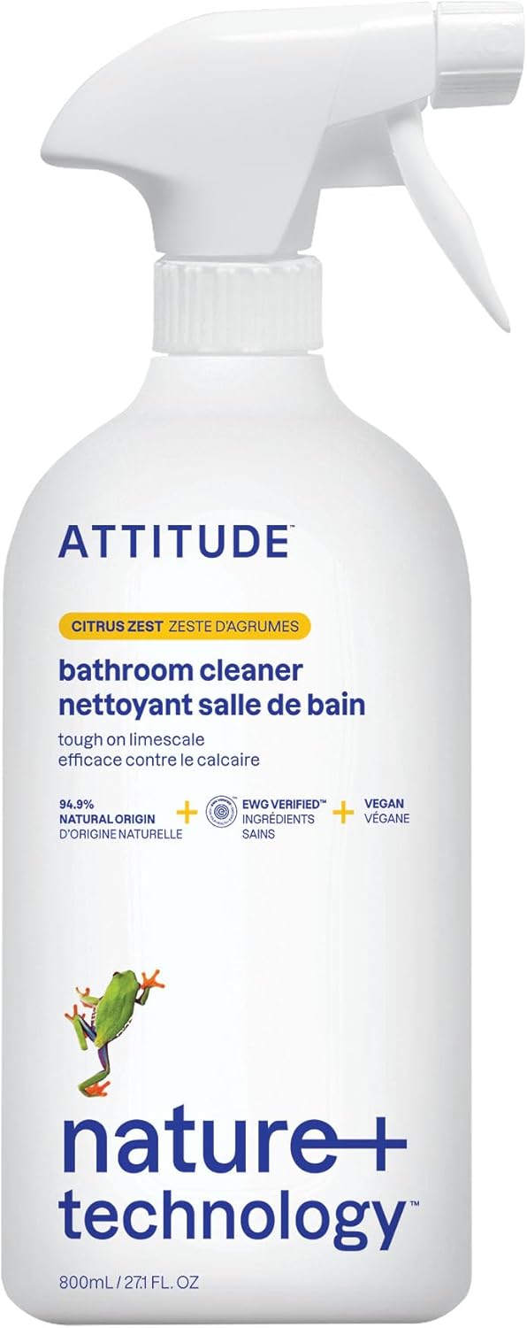 ATTITUDE Bathroom Cleaner, EWG Verified, Plant- and Mineral-Based Ingredients, Vegan and Cruelty-Free Household Products, Citrus Zest, 27.1 Fl Oz