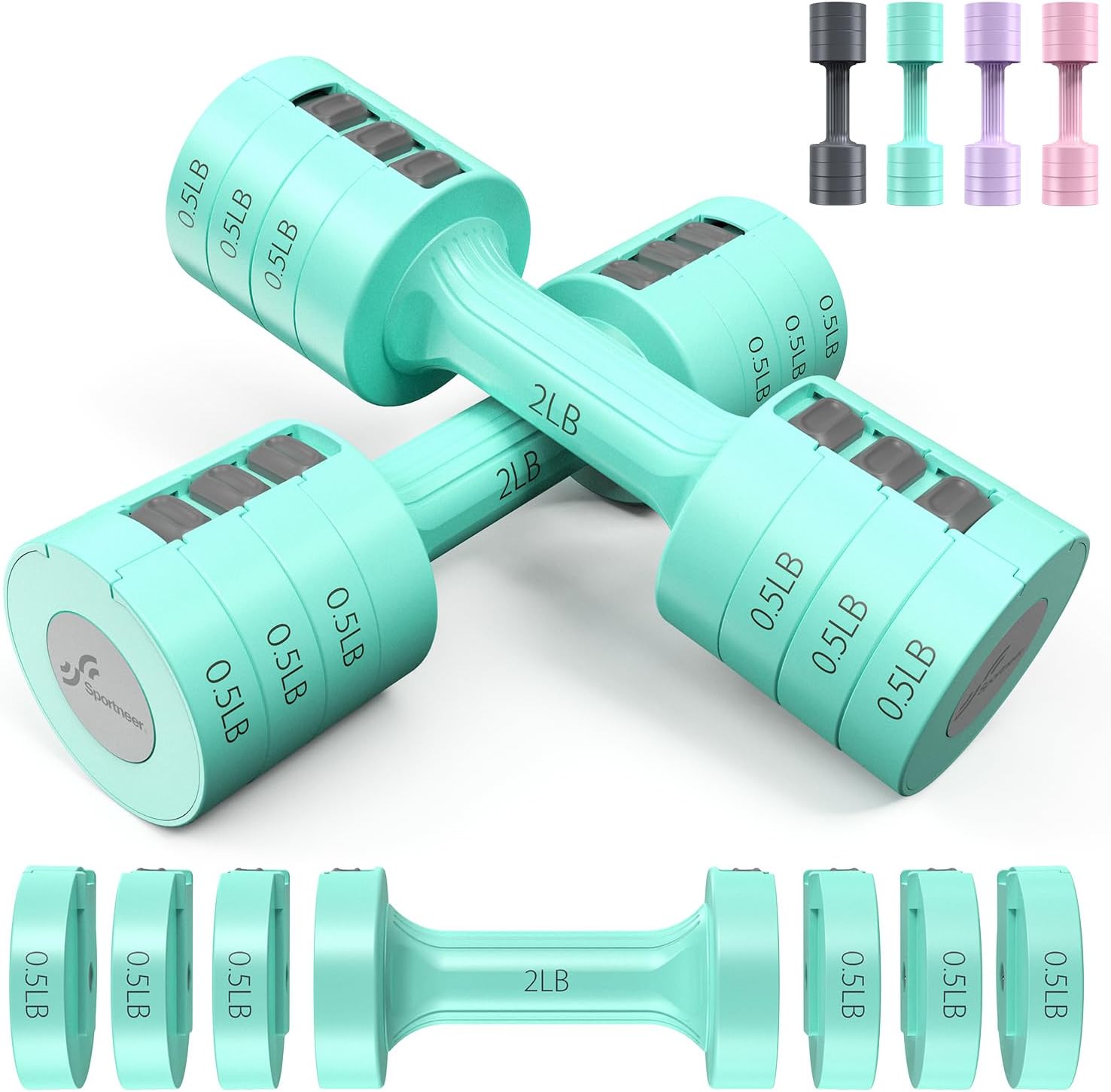 Adjustable Dumbbells Hand Weights Set: Sportneer 1 Pair 4 6 8 10lb (2-5lb Each) Free Weights Fast Adjust Dumbbell Weight Set of 2 for Women Men Home Gym Workout Strength Training Equipments