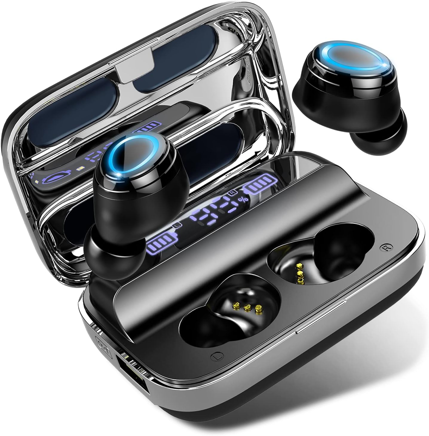 Donerton Wireless Earbuds, Wireless 5.3 Headphones 140 Hours Playtime Earphones with Charging Case, in Ear Headset IP7 Waterproof Earbud Noise Cancelling Microphone, LCD Display, for Sports/Working