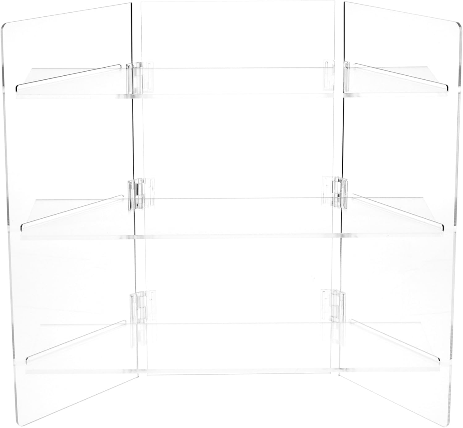 Plymor Clear Acrylic Portable Folding 3-Shelf Display, 20 H x 20 W x 9.5 D