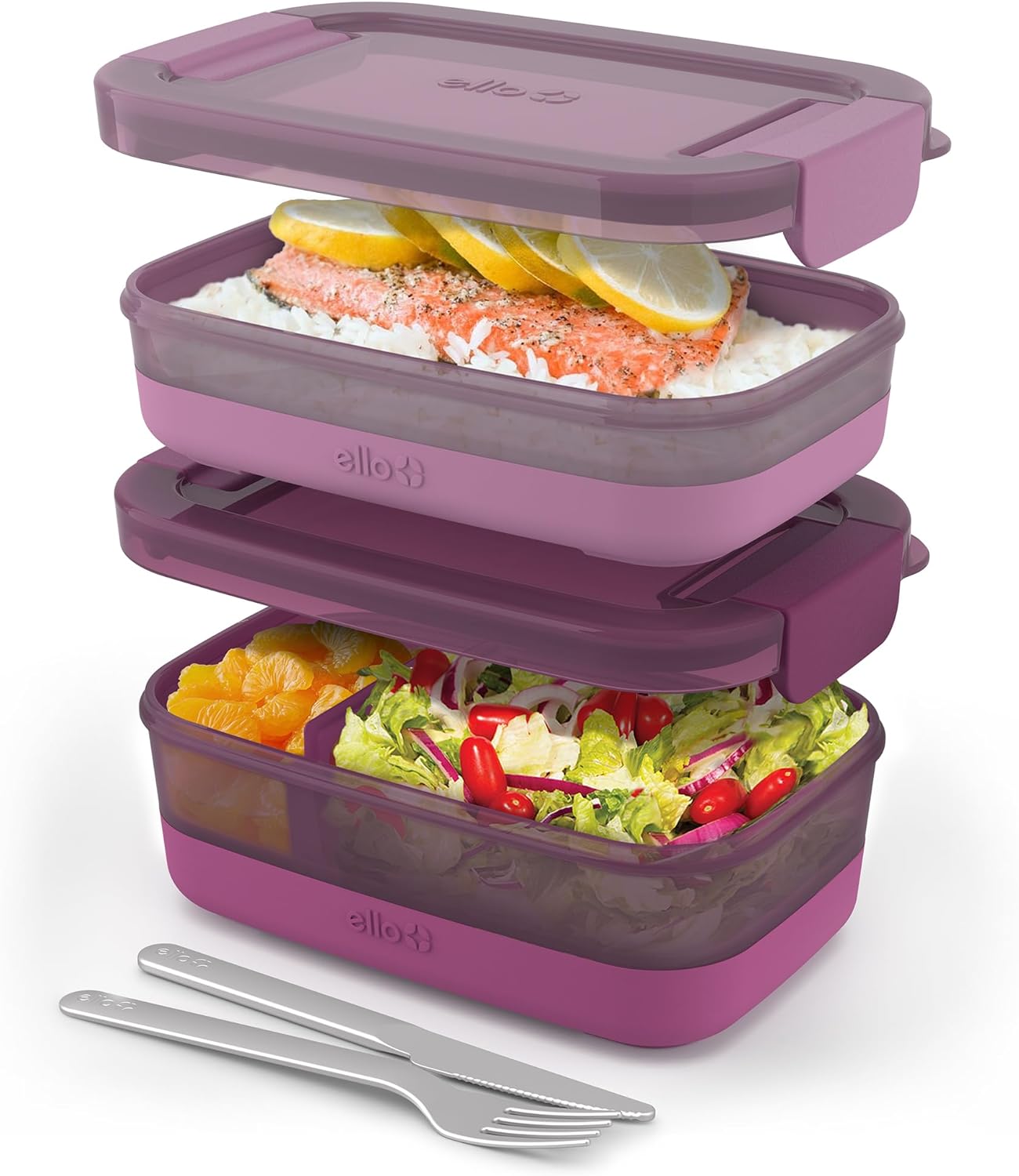 Ello 2-Pack Lunch Stack Plastic Food Storage Container Bento Box with Airtight