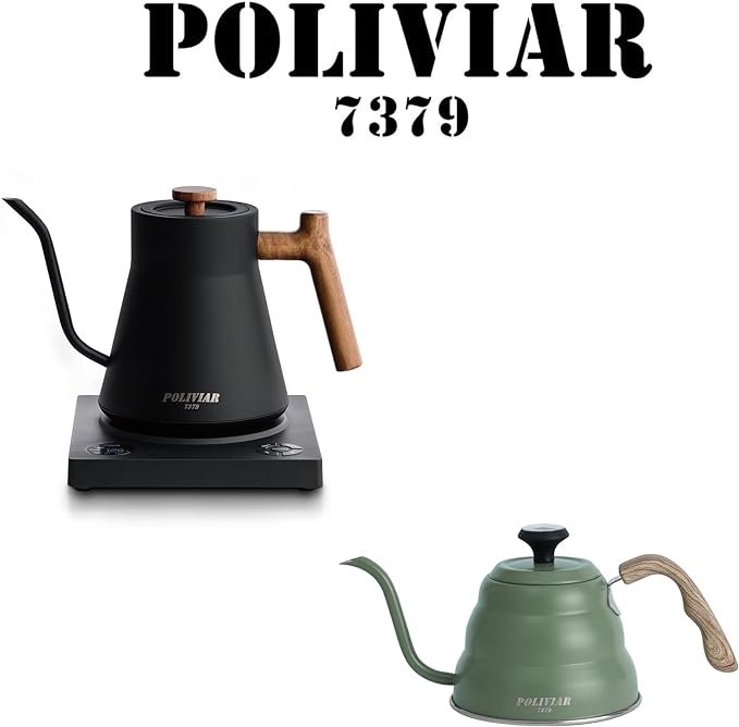 POLIVIAR 34oz Electric Gooseneck Kettle & 32 oz Pour Over Coffee Kettle Combo Package, Food Grade Stainless Steel for Good Coffee and Tea