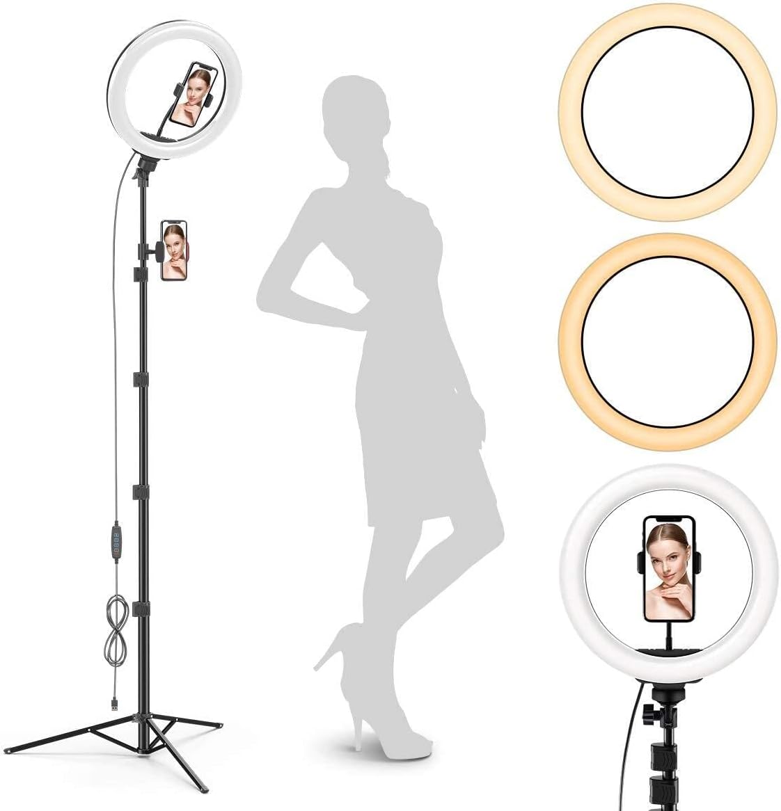 GearLight 12 LED Ring Light Stand and Phone Holder - Selfie Light Tripod w/Adjustable Height and Lighting Modes for TikTok, YouTube, Zoom, Video Recording, Computer, Makeup & Photography