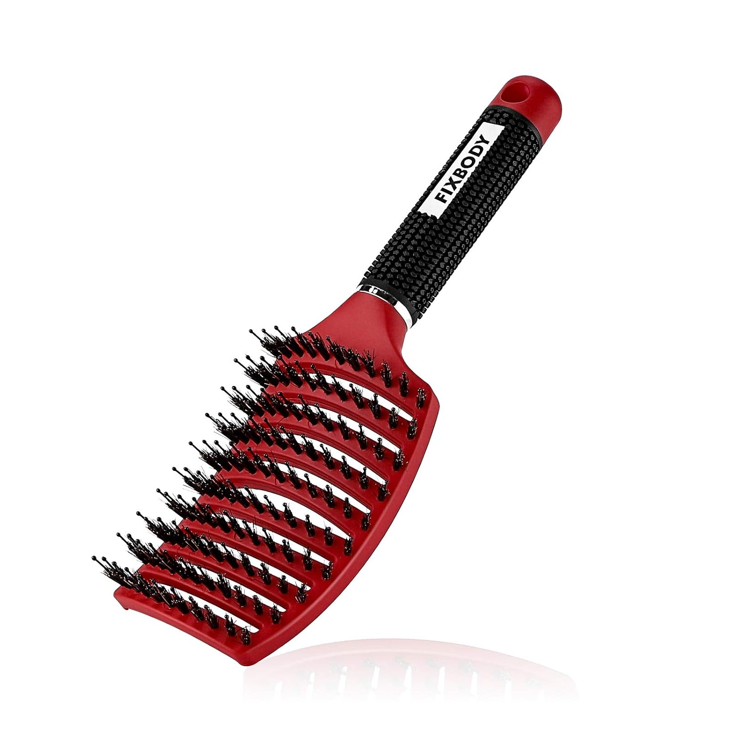 FIXBODY Boar Bristle Hair Brush - Curved & Vented & Oversize Design Detangling Hair Brush for Women Long, Thick, Curly and Tangled Hair Blow Drying Brush(Red)