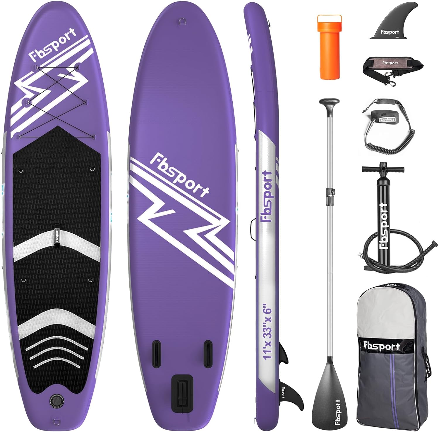 FBSPORT 11' Premium Stand Up Paddle Board, Yoga Board with Durable SUP Accessories & Carry Bag | Wide Stance, Surf Control, Non-Slip Deck, Leash, Paddle and Pump for Youth & Adult