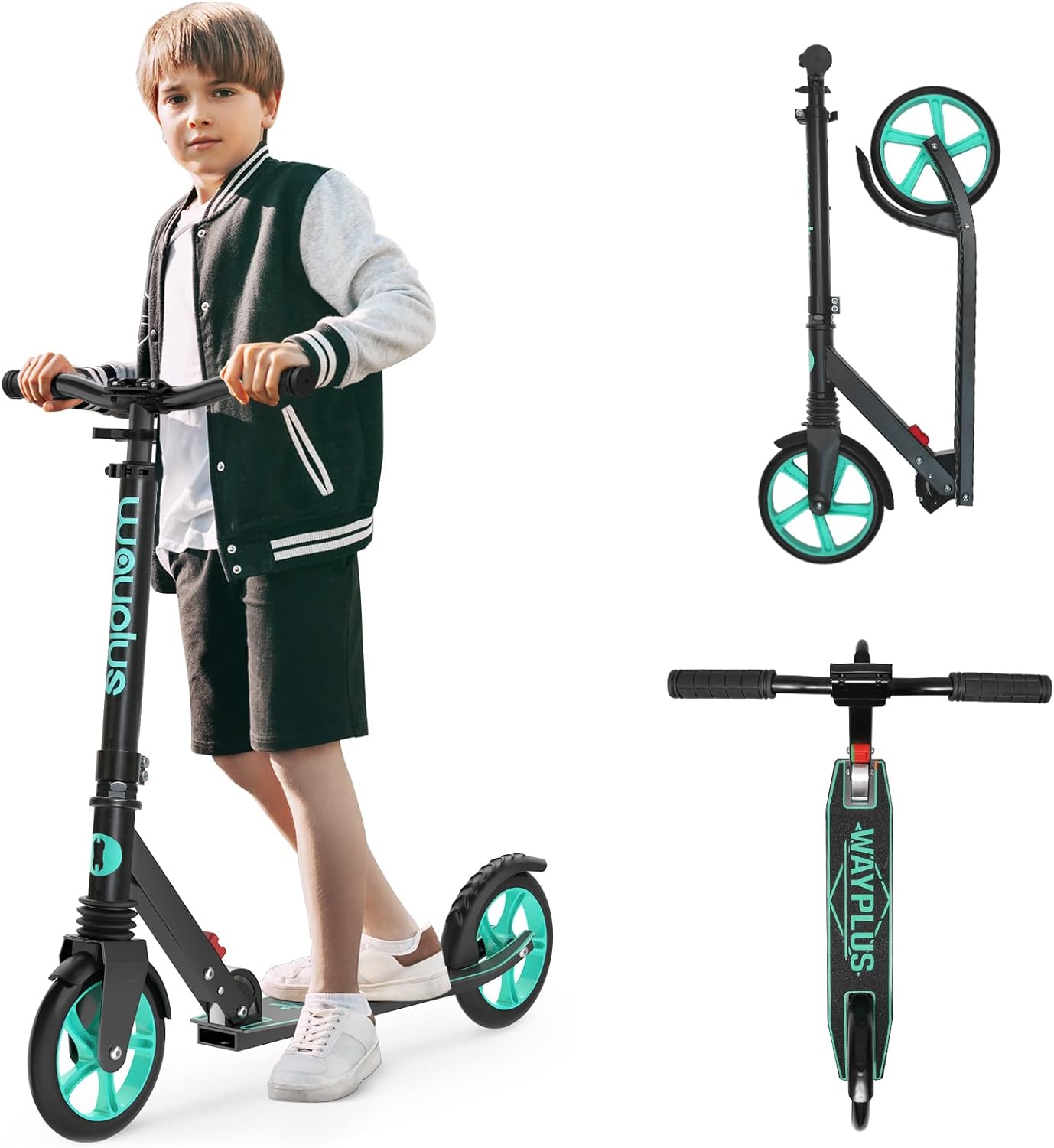 WAYPLUS Kick Scooter for Ages 6 ,Kid, Teens & Adults. Max Load 240 LBS. Foldable, Lightweight, 8IN Big Wheels for Kids, Teen and Adults, 4 Adjustable Levels. Bearing ABEC9