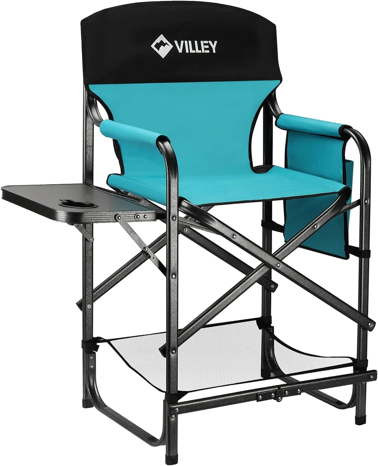 VILLEY Tall Directors Chair, Folding Camping Chairs, Makeup Artist Chair with Foot Rest, 900D Fabric for Tailgating Camp Lawn Picnic Fishing Beach, Supports 350 LBS, Blue