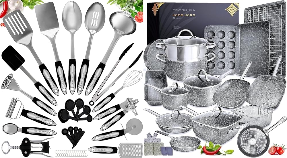 Home Hero 41pcs Stainless Steel Utensils   23pcs Pots and Pans Sets