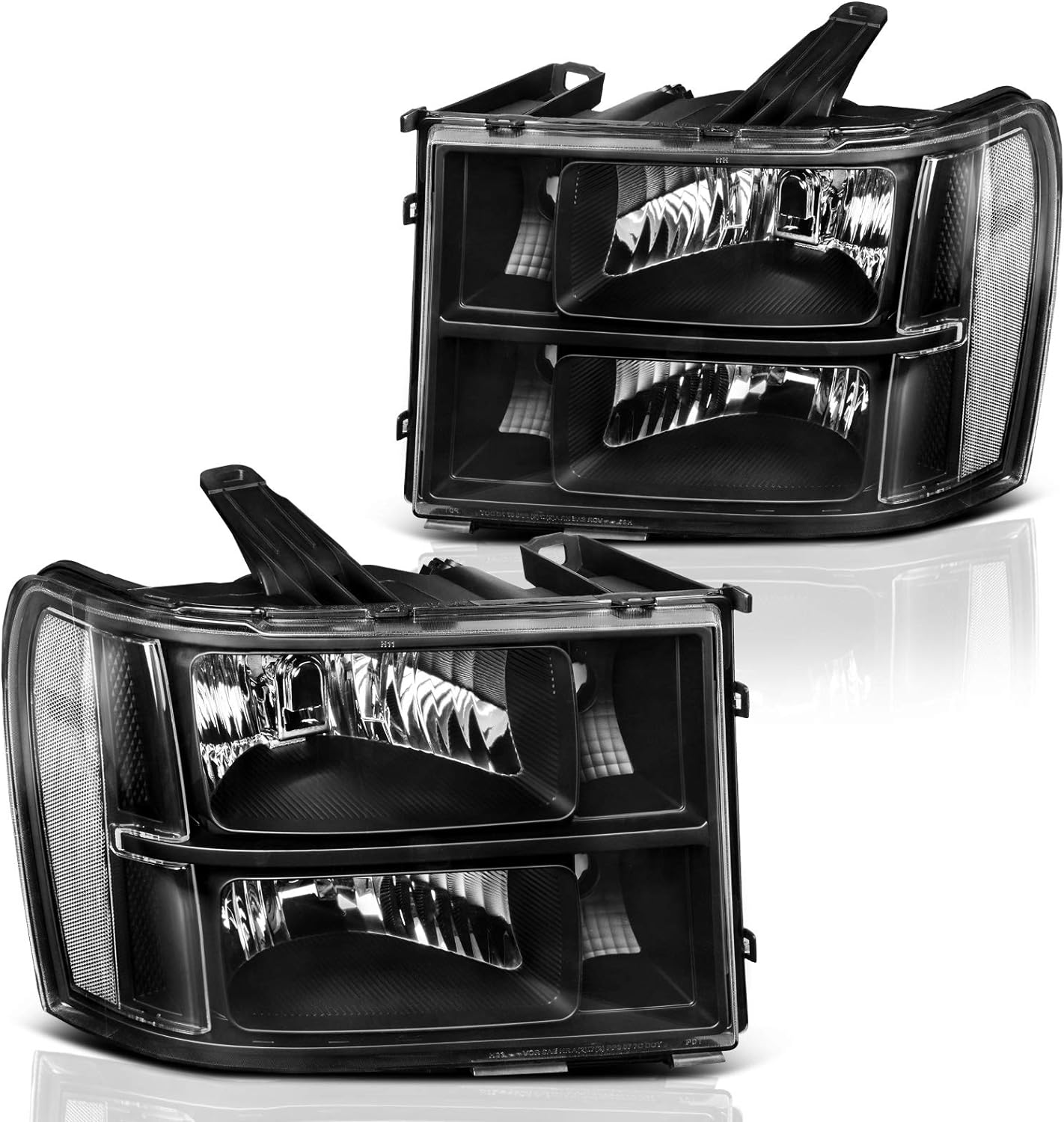 DWVO Headlights Assembly Compatible with 2007-2013 GMC Sierra 1500/2007-2014 Sierra 2500HD 3500HD Black Housing Clear Reflector Passenger and Driver Side