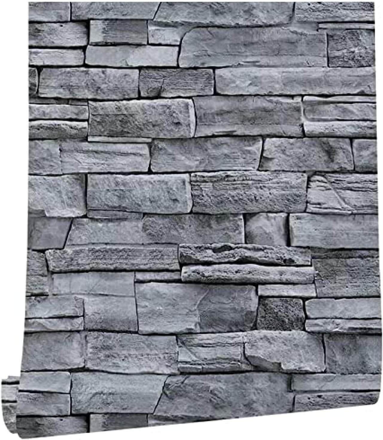 practicalWs Brick Wallpaper Peel and Stick Wallpaper 17.71 x 590.5, Grey Faux Stone Rock Wallpaper, Removable Self Adhesive Contact Paper, Backsplash Decorative Wall Paper, Easy to Install