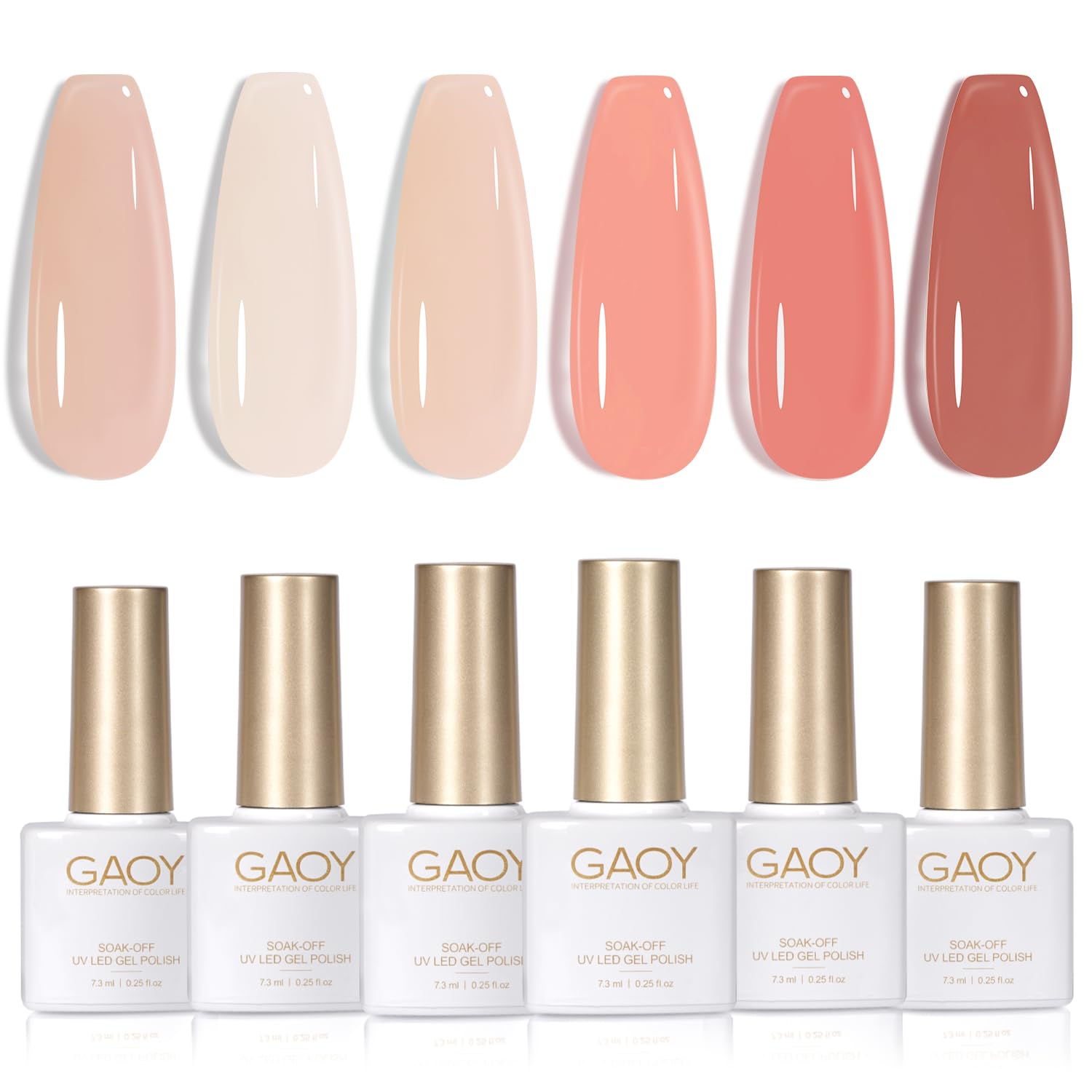 GAOY Milky Pink Jelly Nude Gel Nail Polish Set, 6 Transparent Colors Sheer White Gel Nail Kit for Salon and Nail Art DIY at Home