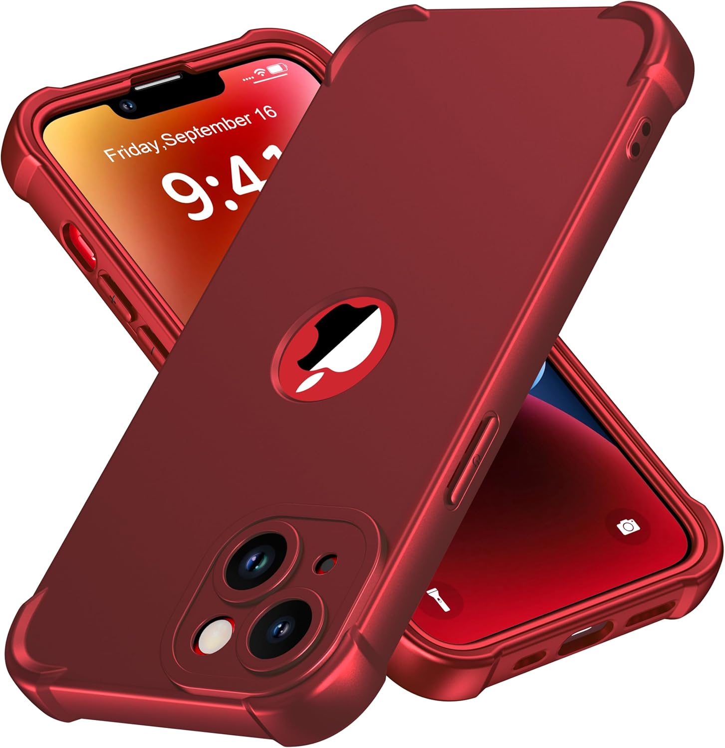 ORETECH for iPhone 14 Case, with [2 x Screen Protectors] [15 Ft Military Grade Drop Test] [Camera Protection], 360 Shockproof Slim Thin Phone Case for iPhone 14 Cover 6.1'' Red