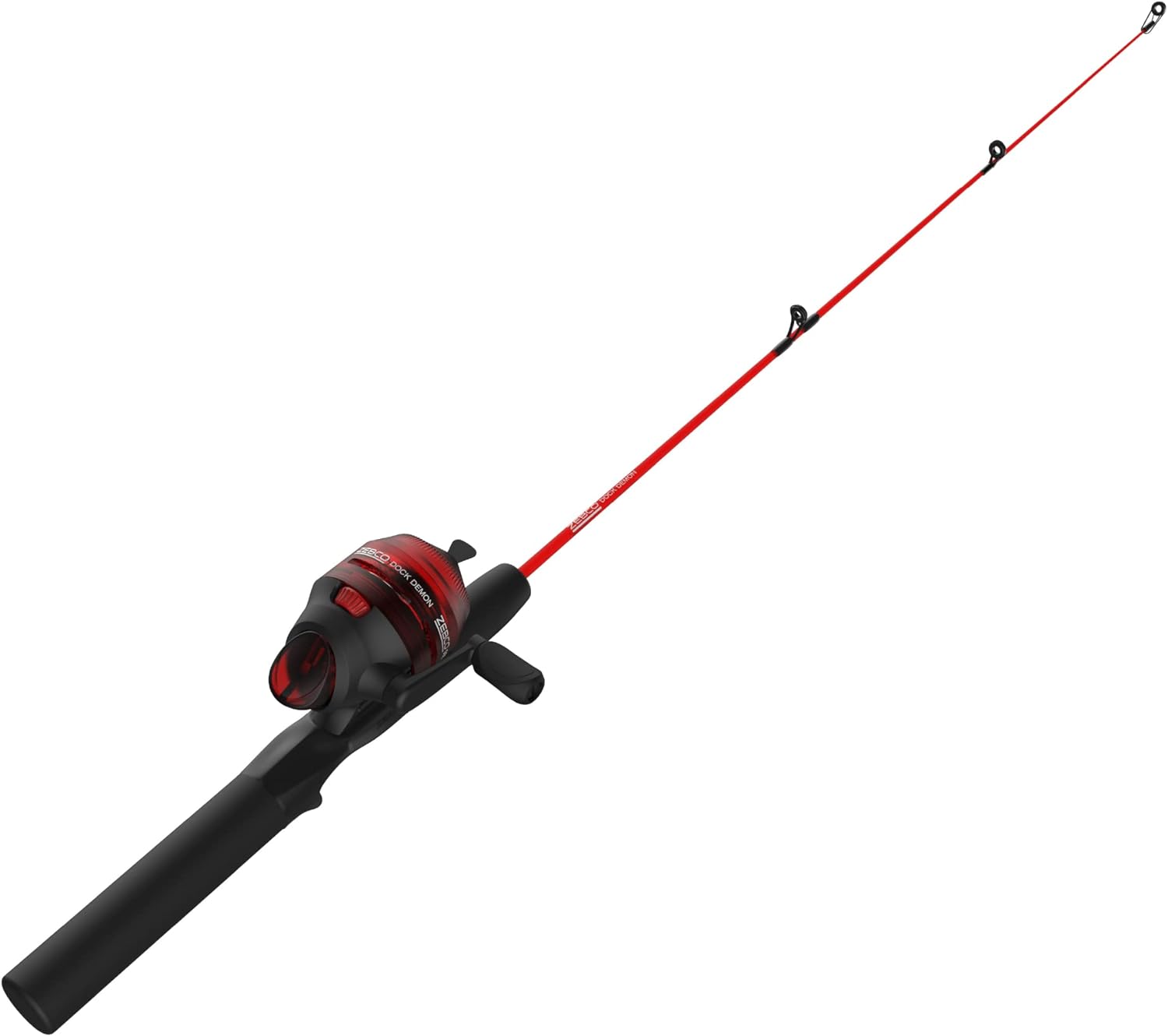 Zebco Dock Demon Spinning Reel or Spincast Reel and Fishing Rod Combo, 30-Inch Durable Fiberglass Rod, QuickSet Anti-Reverse Fishing Reel