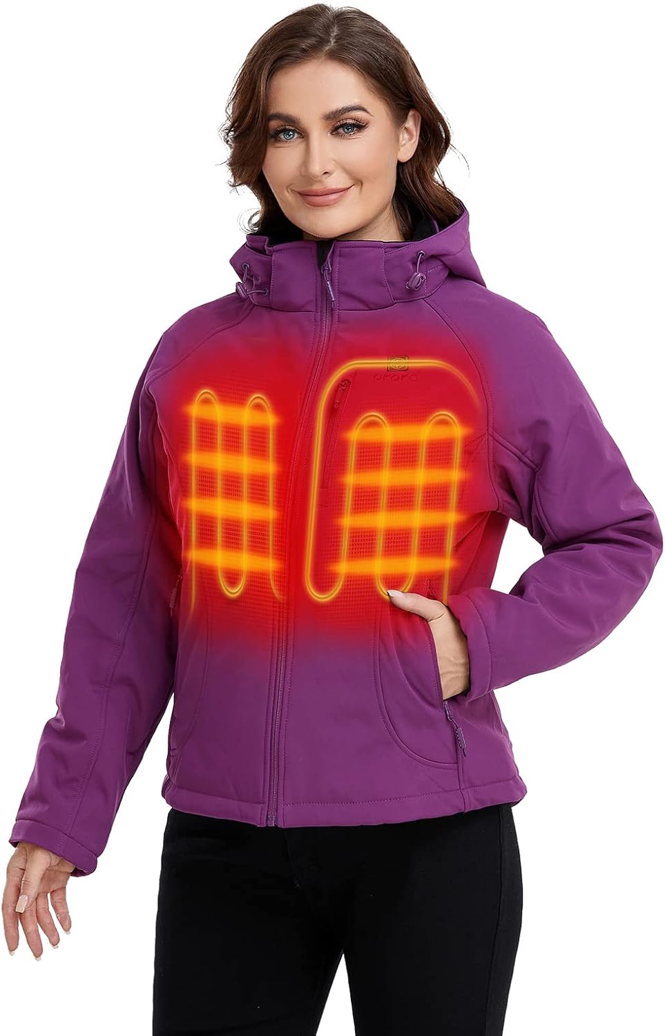 ORORO Women' Slim Fit Heated Jacket with Battery, Heated Coat with Detachable Hood (Charger Not Included)