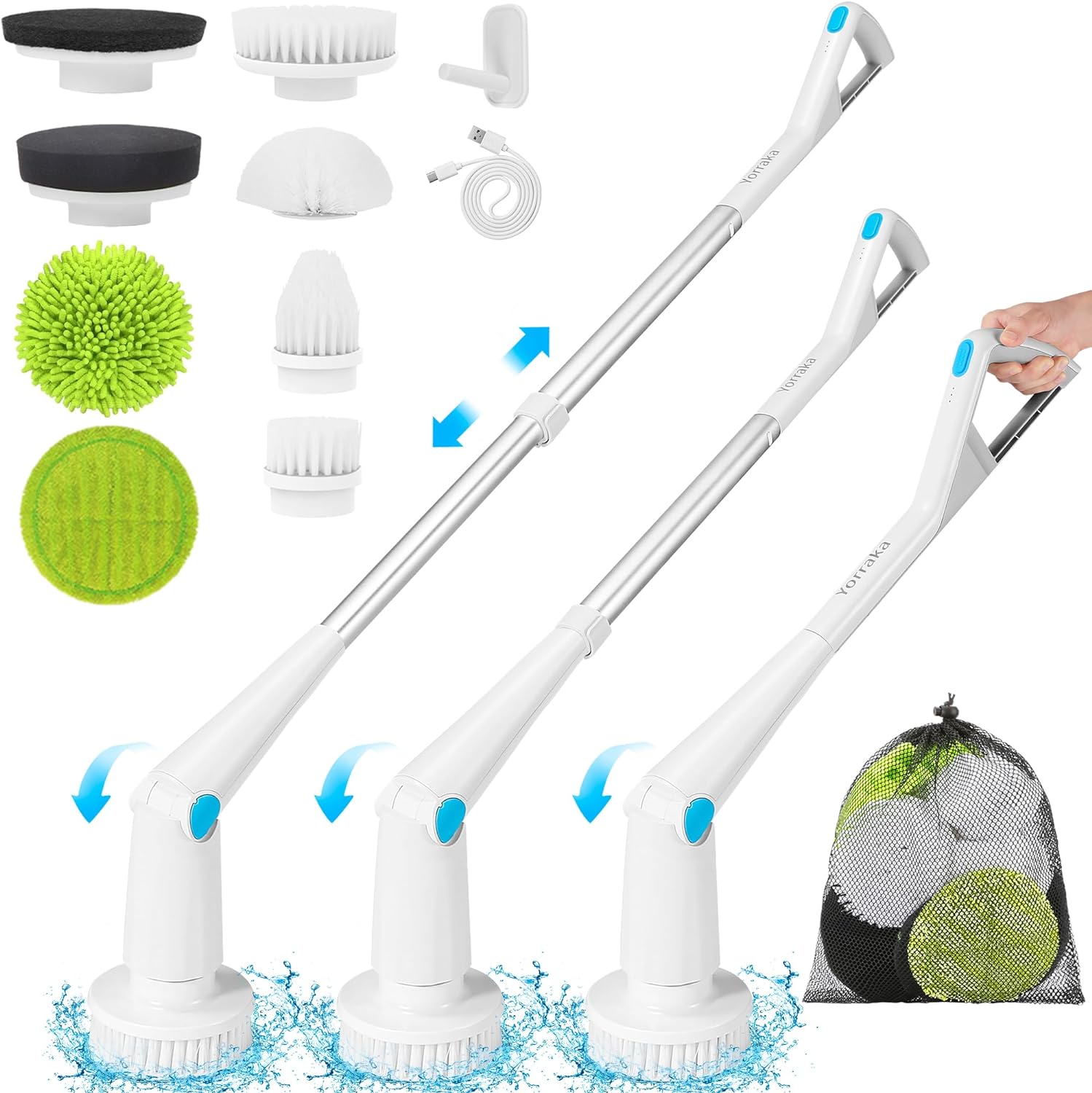 Electric Spin Scrubber Cordless, Power Electric Scrubber for Cleaning Bathroom with Long Handle, Electric Shower Scrubber, Adjustable Cleaning Brush with 8 Brush Heads for Tub Tile Floor Car