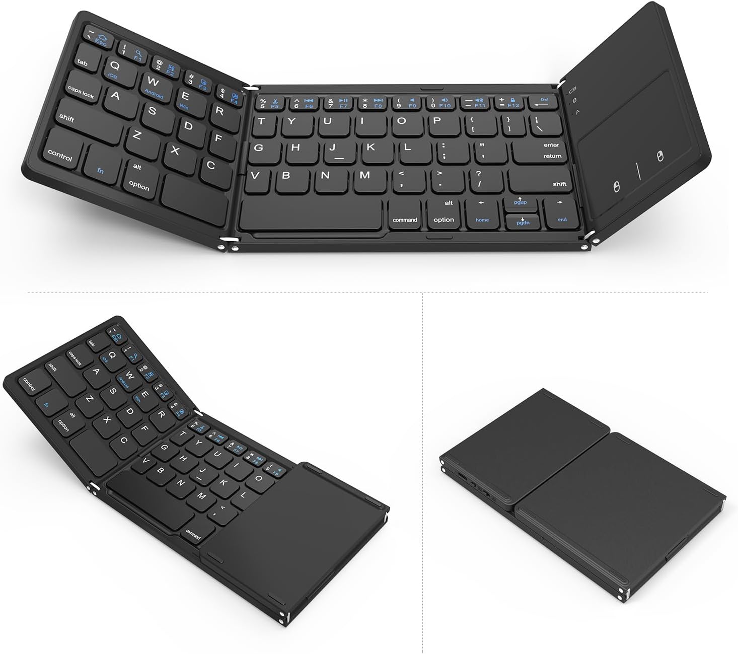 VssoPlor Foldable Bluetooth Keyboard with Touchpad, Dual Modes Bluetooth/USB Wired Folding Wireless Keyboard, Portable Mini Pocket Size Travel Keyboard for Android Tablet Windows-Black