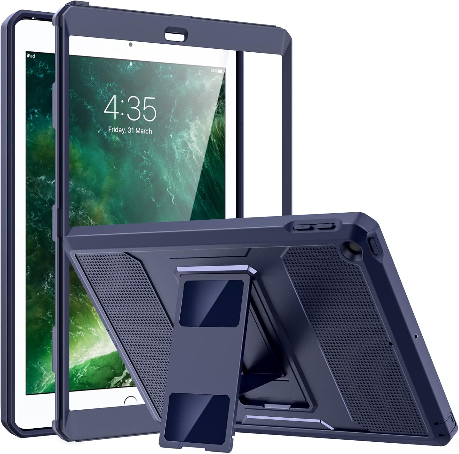 MoKo Case for iPad 9.7 2018/2017, iPad 6th Generation/iPad 5th Generation, [Heavy Duty] Shockproof Full Body Hybrid Cover with Built-in Screen Protector for iPad 9.7 (iPad 5/iPad 6), Dark Blue