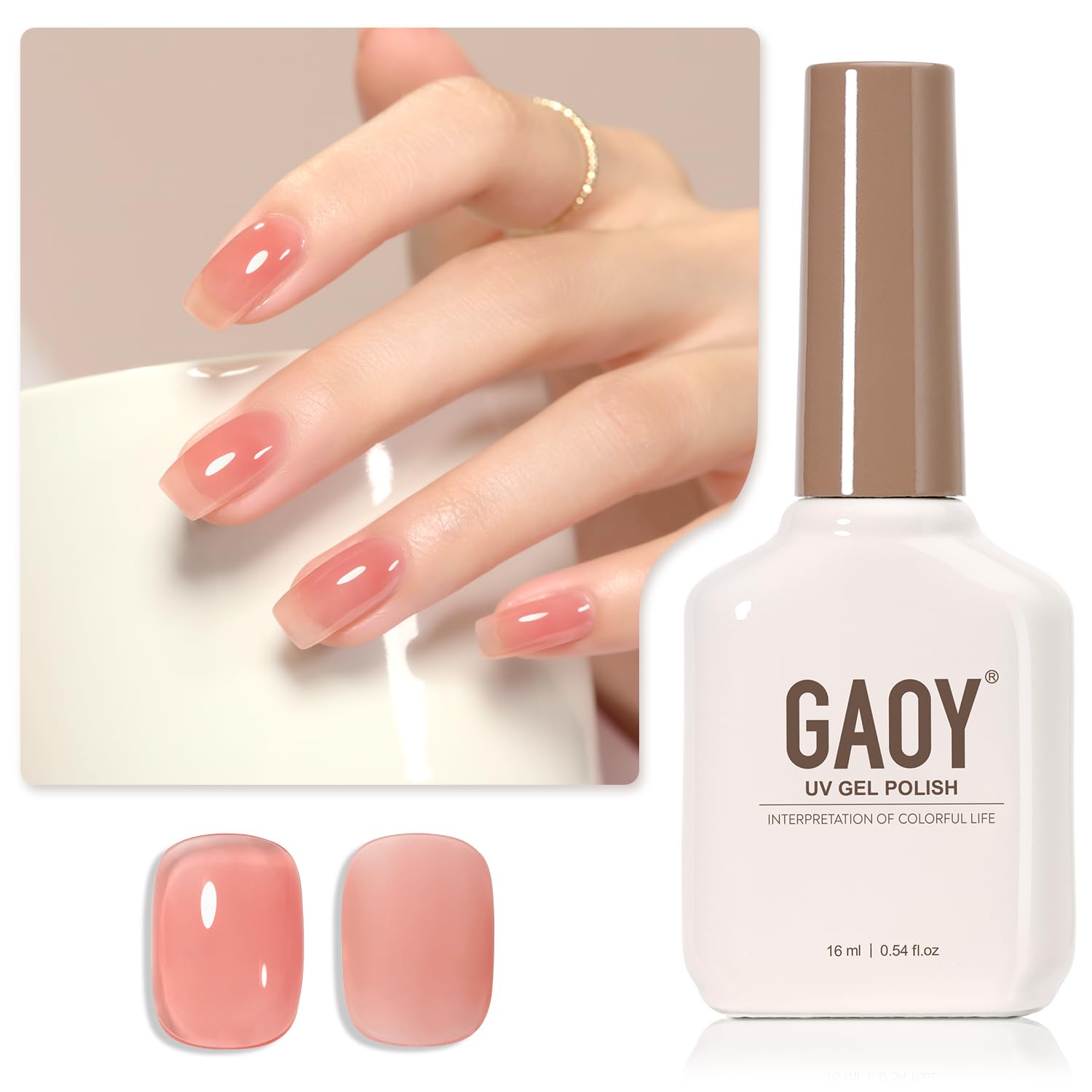 GAOY Jelly Nude Gel Nail Polish, 16ml Sheer Pink Translucent Gel Polish, UV Light Cure for Nail Art DIY, 1718 Fruit Jelly