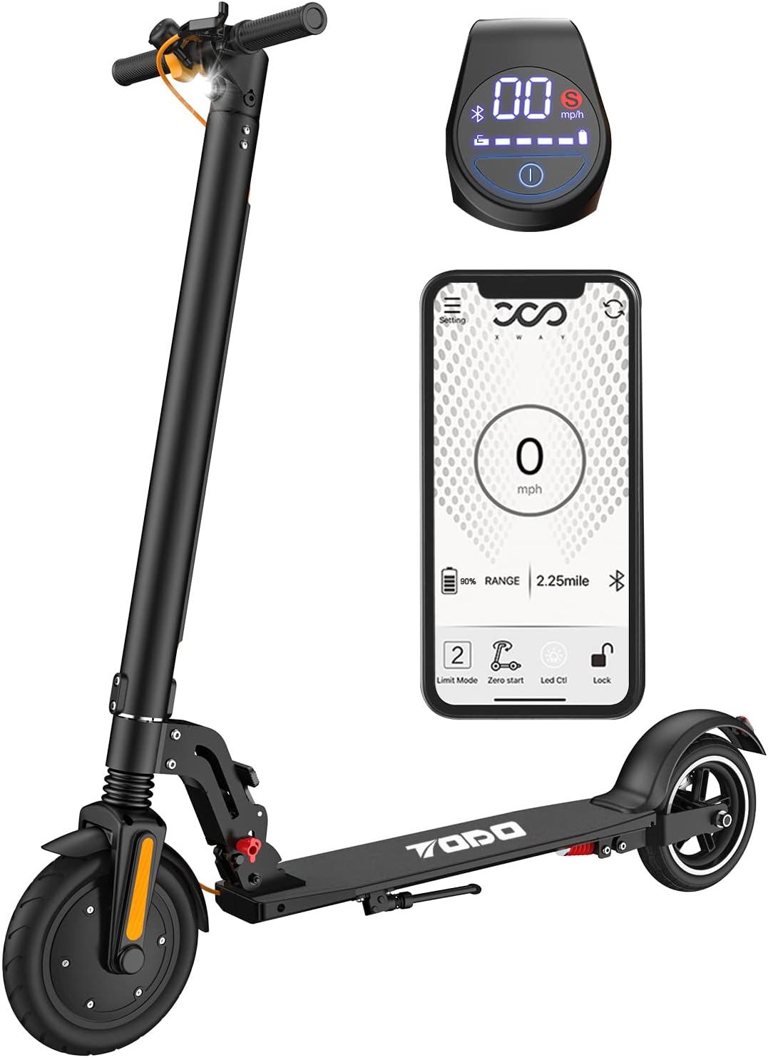 Electric Scooter,TODO Foldable Electric Scooter for Adults, Max 15MPH,8.5 Solid Tires,Range7-11Mile,400W(Peak) Powerful E-Scooter with Dual Brakes, Smart APP&Dual Brake System (Black)