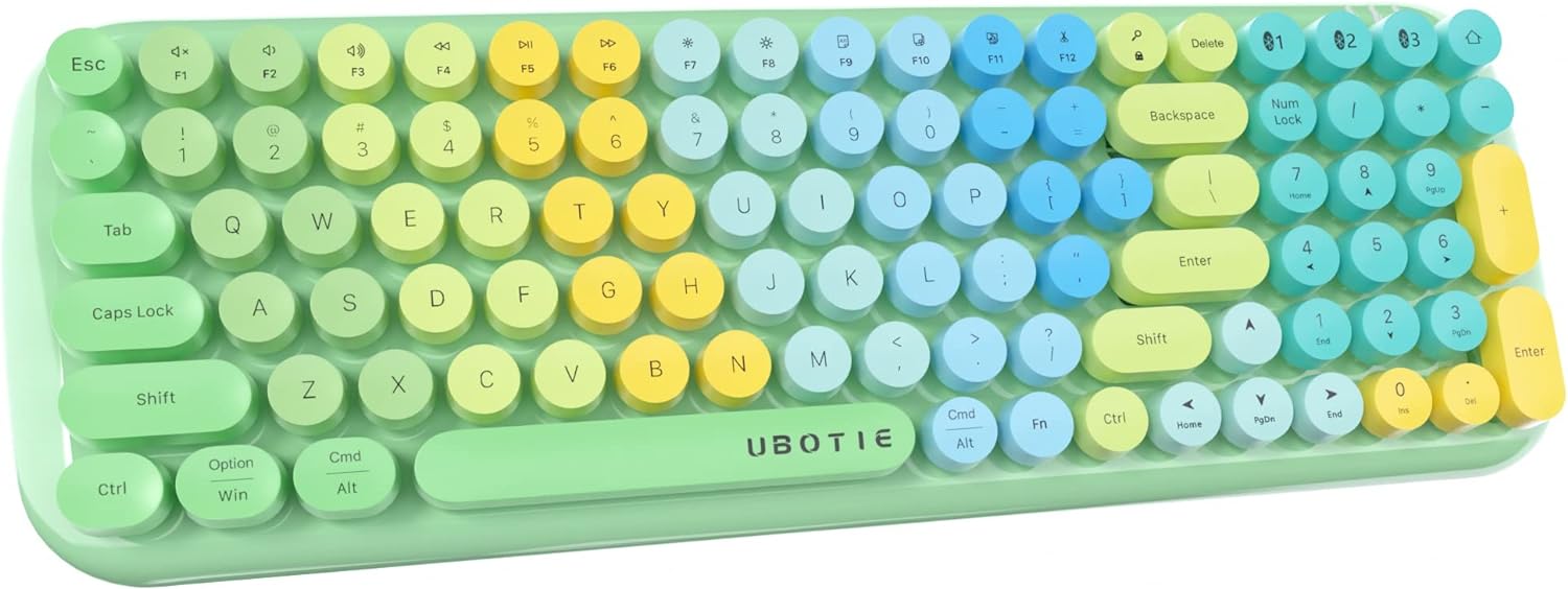 UBOTIE Colorful Bluetooth 100Keys Keyboards, Wireless Compact Rainbow Gradual Colors Retro Typewriter Flexible Keyboard for Tablet, Cellphones, PC