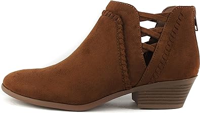 Soda CHANCE Womens Perforated Cut Out Stacked Block Heel Ankle Booties