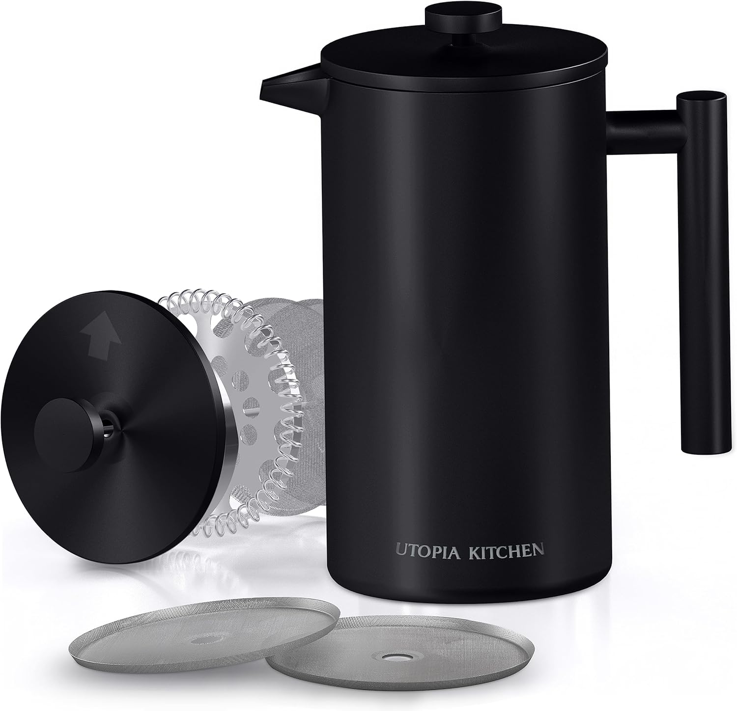 Utopia Kitchen Stainless Steel French Press Coffee Maker 50 Oz, French Press Tea Maker, Camping French Press Coffee Maker, Cold Brew Portable Travel Coffee Presses, Tea Press Gifts Black