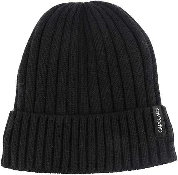 CAMOLAND Men' Fleece Wool Cable Knit Winter Beanie Hat