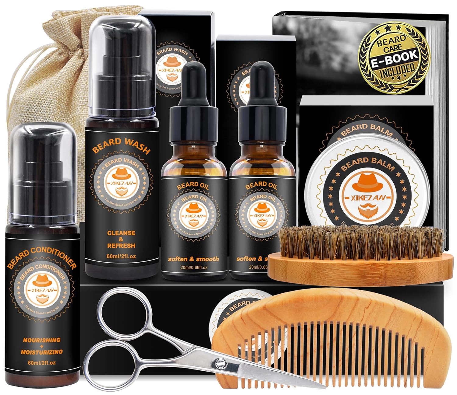 Beard Straightener w/Beard Balm & Beard Growth Oil & Beard Guide E-Book,Upgraded 3 in 1 Hair Straightener Brush Beard Straightening Comb,Unique Stocking Stuffers Gifts for Men Women Him