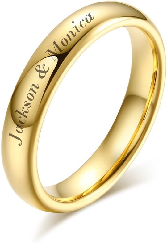 MEALGUET Couples 6mm/4mm Gold Plated-tone Domed High Polished Plain Tungsten Wedding Ring Band for Men&women