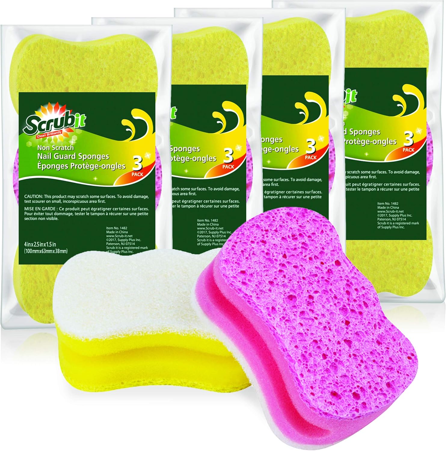 Scrub Sponge by Scrubit Multipurpose Cellulose Cleaning Sponges with Non Scratch Scouring Pad for Dishes, Pots, Pans, Glass Cooktop - Super Absorbent - Unique Shape to Protect Nails: 12 Pack