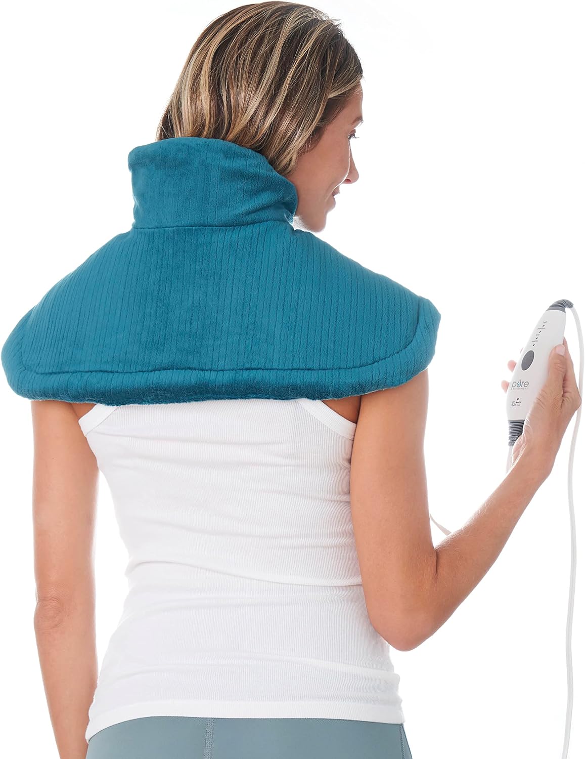 Pure Enrichment PureRelief Neck & Shoulder Heating Pad - 4 Heat Settings, Auto Shut-Off, Universal Fit, Magnet Closure, Soft Micromink, Storage Bag, 5-Year Warranty, Machine Wash (Turquoise Blue)