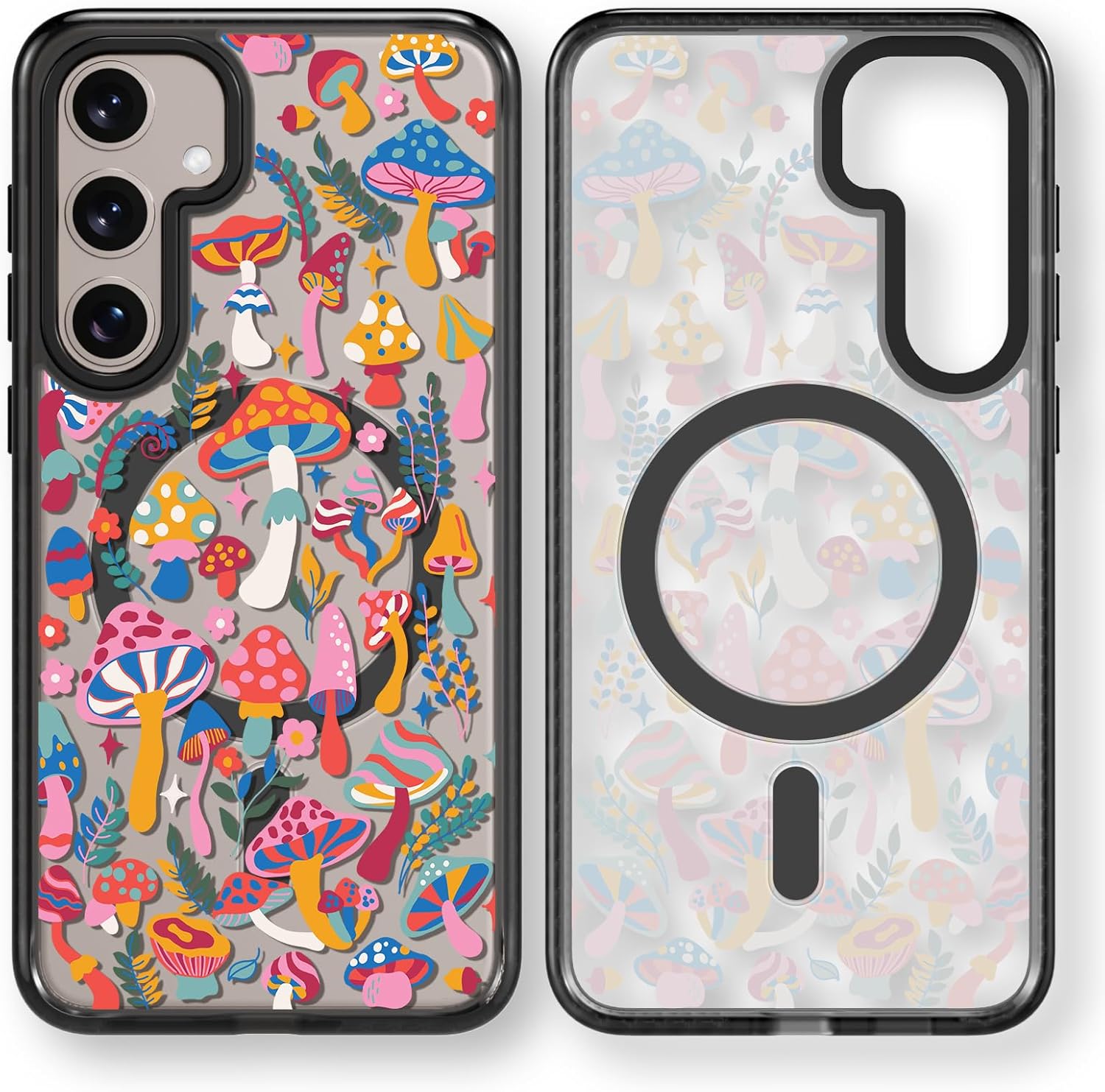 Magnetic for Samsung Galaxy S24 Plus Magsafe Case Cute Aesthetic - Fashion Funny Mushroom Jungle Print Cover - Durable Shockproof Protective Phone Case 6.7 Black