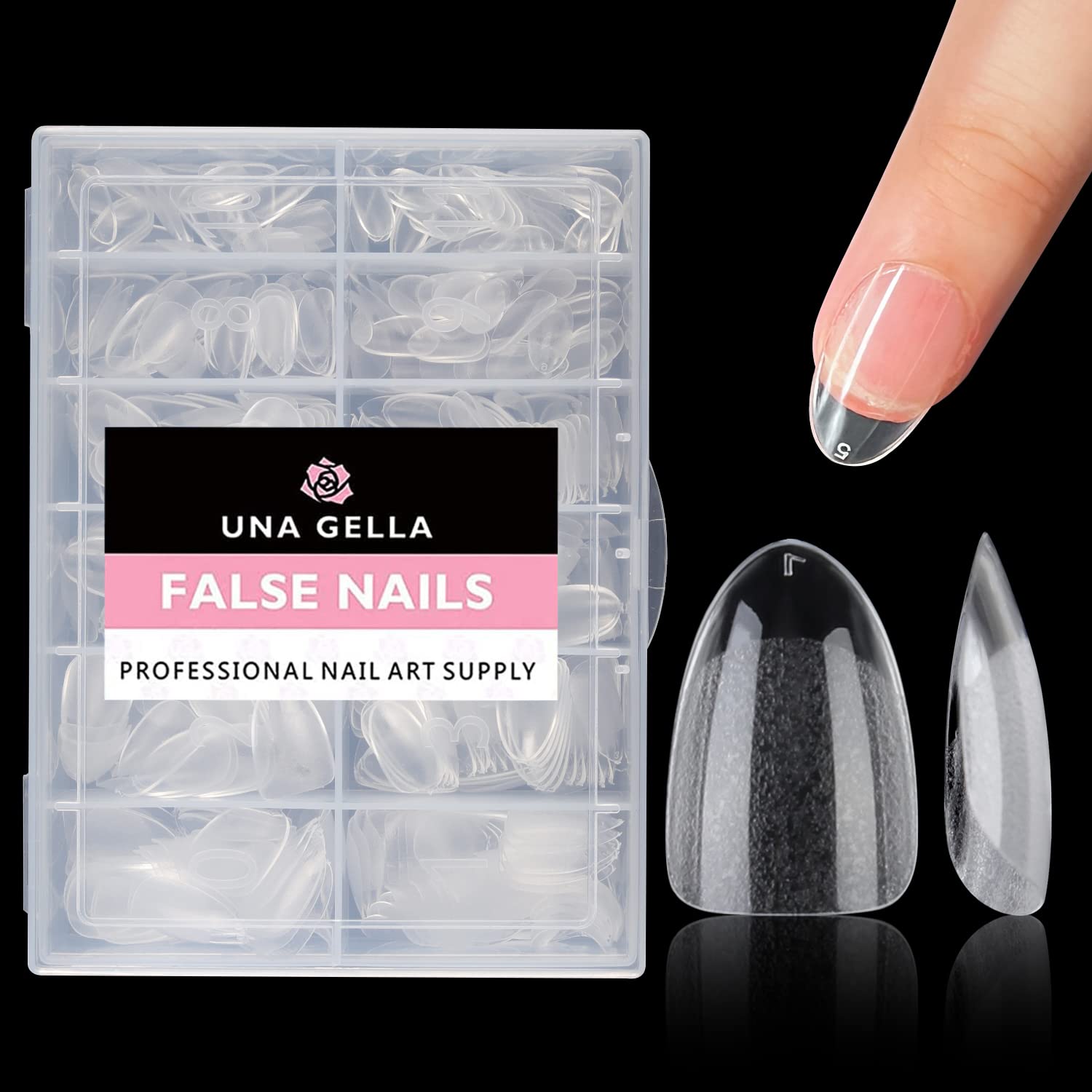 UNA GELLA Short Almond Round Fake Nails 216pcs Short Almond Press on Nails Pre-shape Short Almond Oval Gel Nail Tips for Full Cover Acrylic Short Round Nails False Nails For Nail Extension 12 Sizes