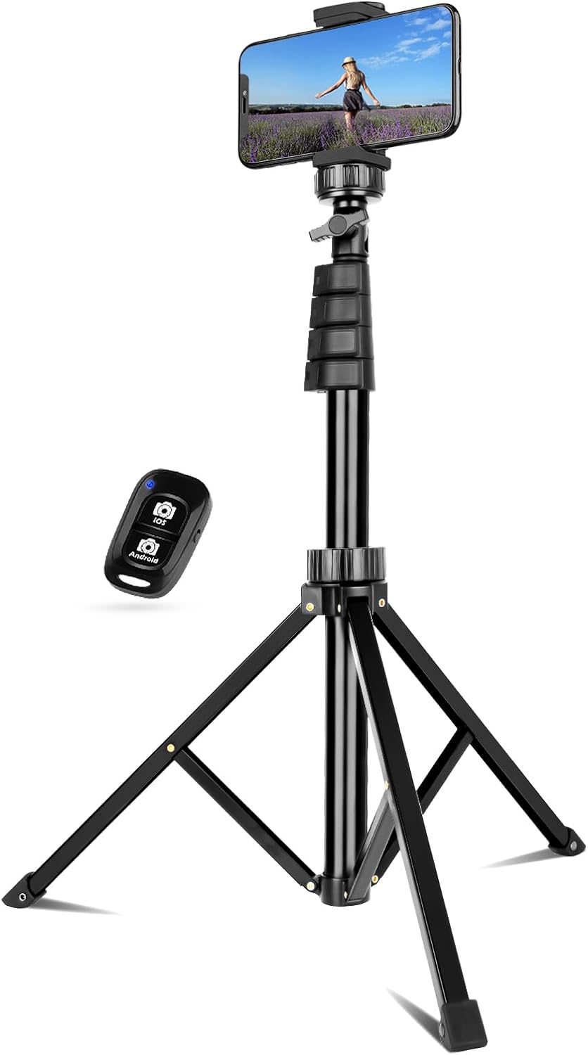 UBeesize 62" Phone Tripod & Selfie Stick, Camera Tripod Stand with Wireless Remote and Phone Holder,Compatible with iPhone Android Phone, Perfect for Selfies/Video Recording/Live Streaming Black