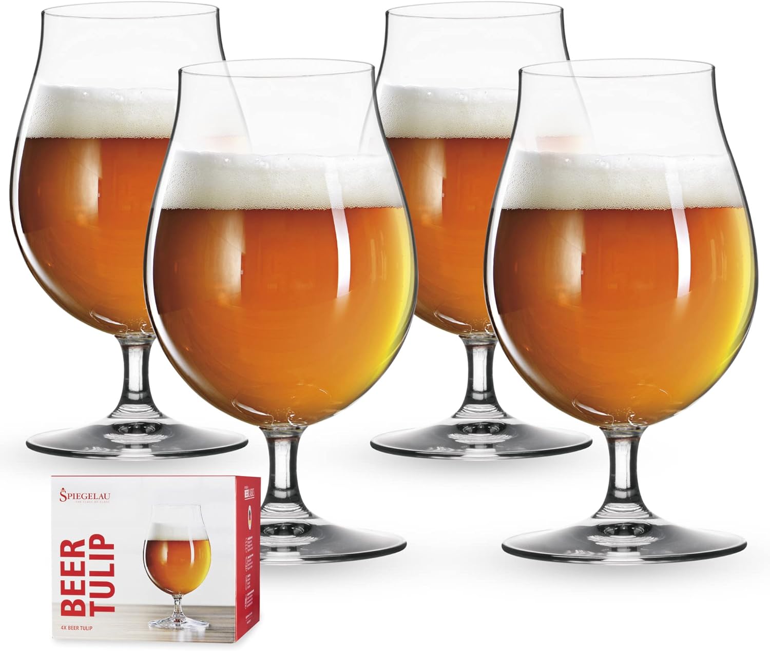 Beer Classics Tulip Glasses, Set of 4, European-Made Lead-Free Crystal, Modern Beer Glasses, Dishwasher Safe, Professional Quality Beer Tulip Glass Gift Set, 15.5 oz