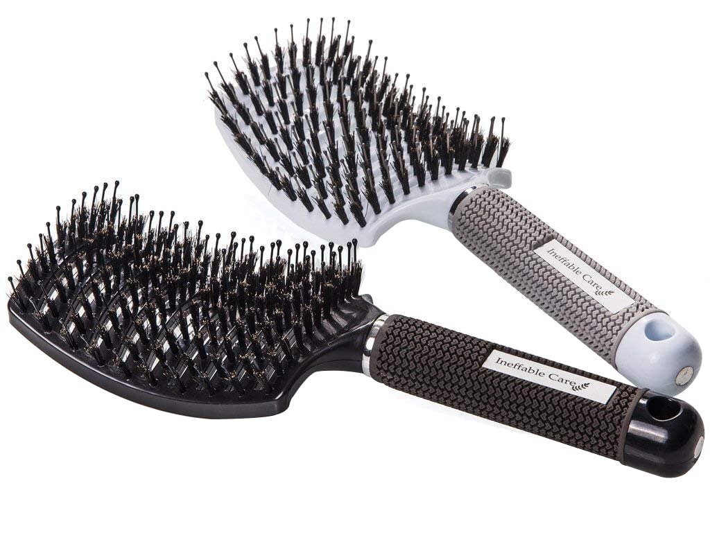 Boar Bristle Hair Brush set  Curved and Vented for Wet and Dry Detangling Hair Brush for Women Long, Thick, Thin, Curly & Tangled Hair Vent Brush - Stocking Stuffers Gift kit