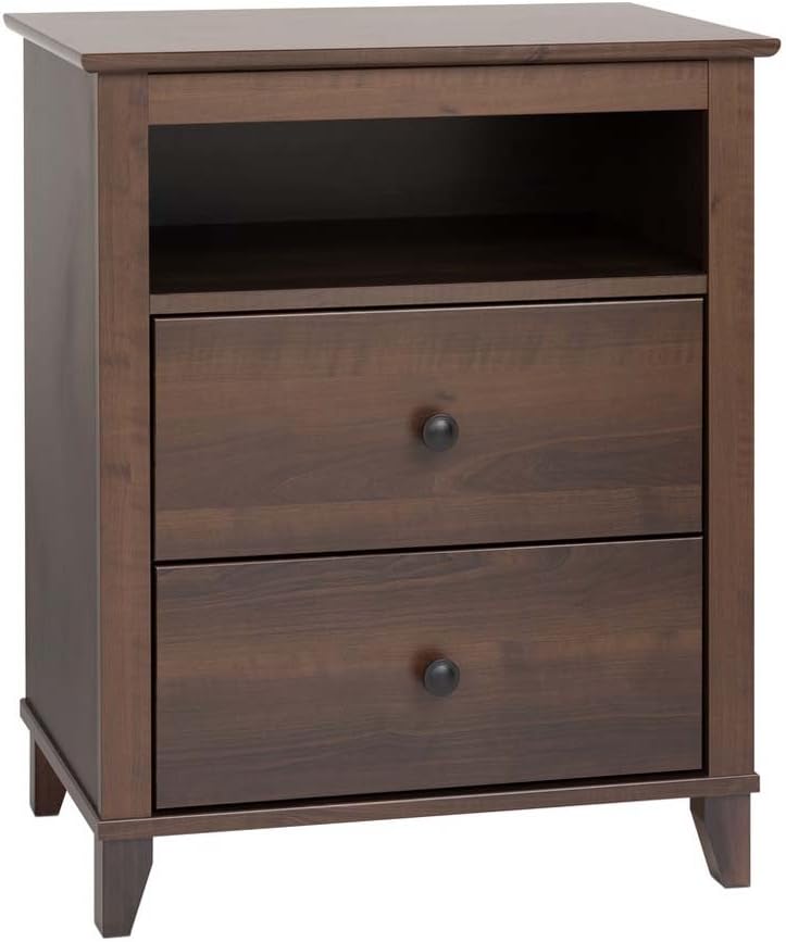 Prepac Yaletown Traditional 2-Drawer Tall Nightstand Side Table, Bedside Table with 2 Drawers and Open Shelf 16 D x 23 W x 28 H, Espresso, EDNH-1202-1