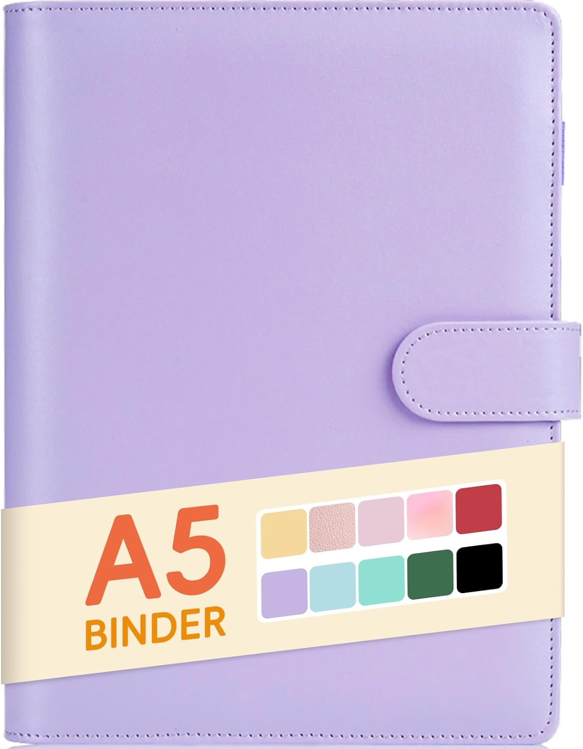 Sooez A5 Notebook Photocard Binder, 6 Budget Binder Ring Planner, Stylish Loose Leaf Personal Organizer Binder Cover with Magnetic Buckle, PU Leather Binder Women with Macaron Colors (Lavender)