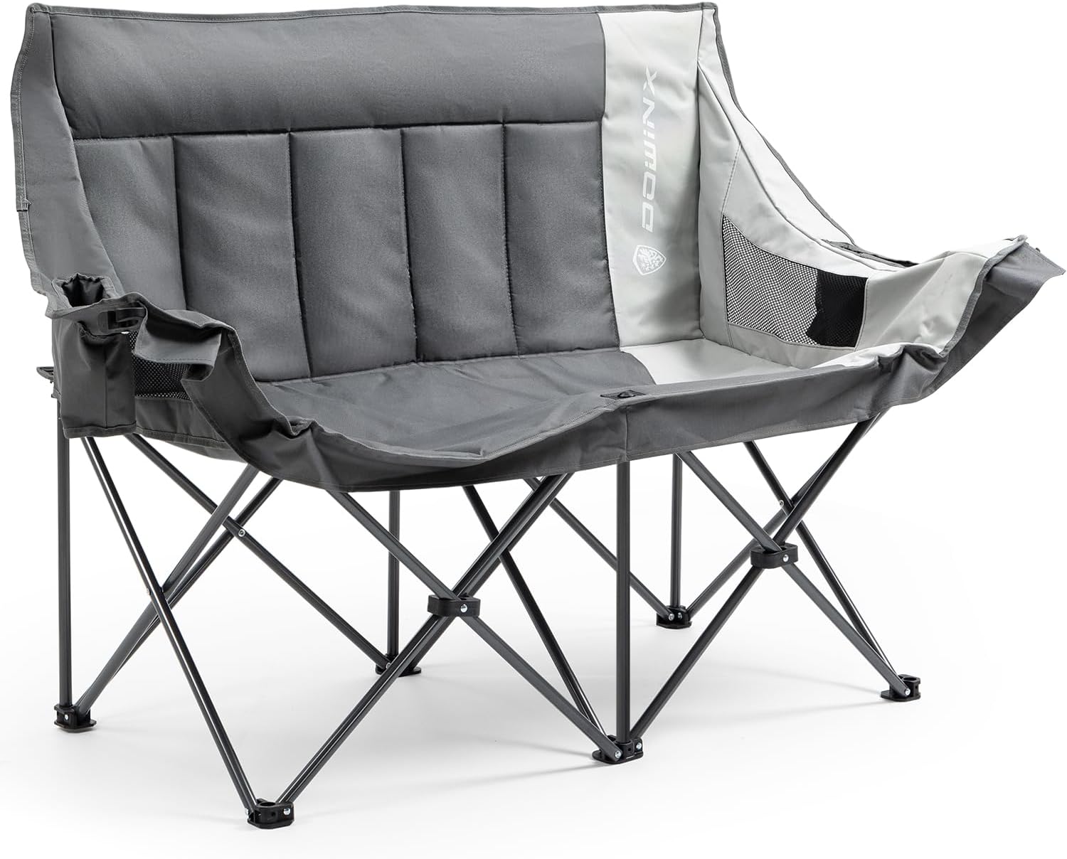 Dowinx Double Camping Chair Portable Folding Outdoor Loveseat with Side Pockets, Lawn Chair Camping Couch for Beach/Outdoor/Patio, Padded Seats & Armrests Supports up to 440lbs, (Grey PRO)