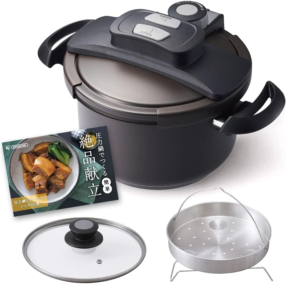 Iris+Ohyama+NRAN-5L+Pressure+Cooker%2c+1.2+gal+(5.0+L)%2c+Induction+Compatible%2c+Inner+Scale+Included%2c+3-Layer+Bottom%2c+Slide+Closure%2c+2-Step+Switching%2c+Safety+Lock+Function%2c+Two-Handled+Pot%2c+Brown