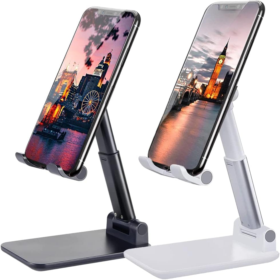 2 Pcs Cell Phone Stand, Adjustable Angle Height Phone Stand for Desk, Fully Foldable/Portable Phone Holder, Compatible for iPhone 14/13/12/Smartphones