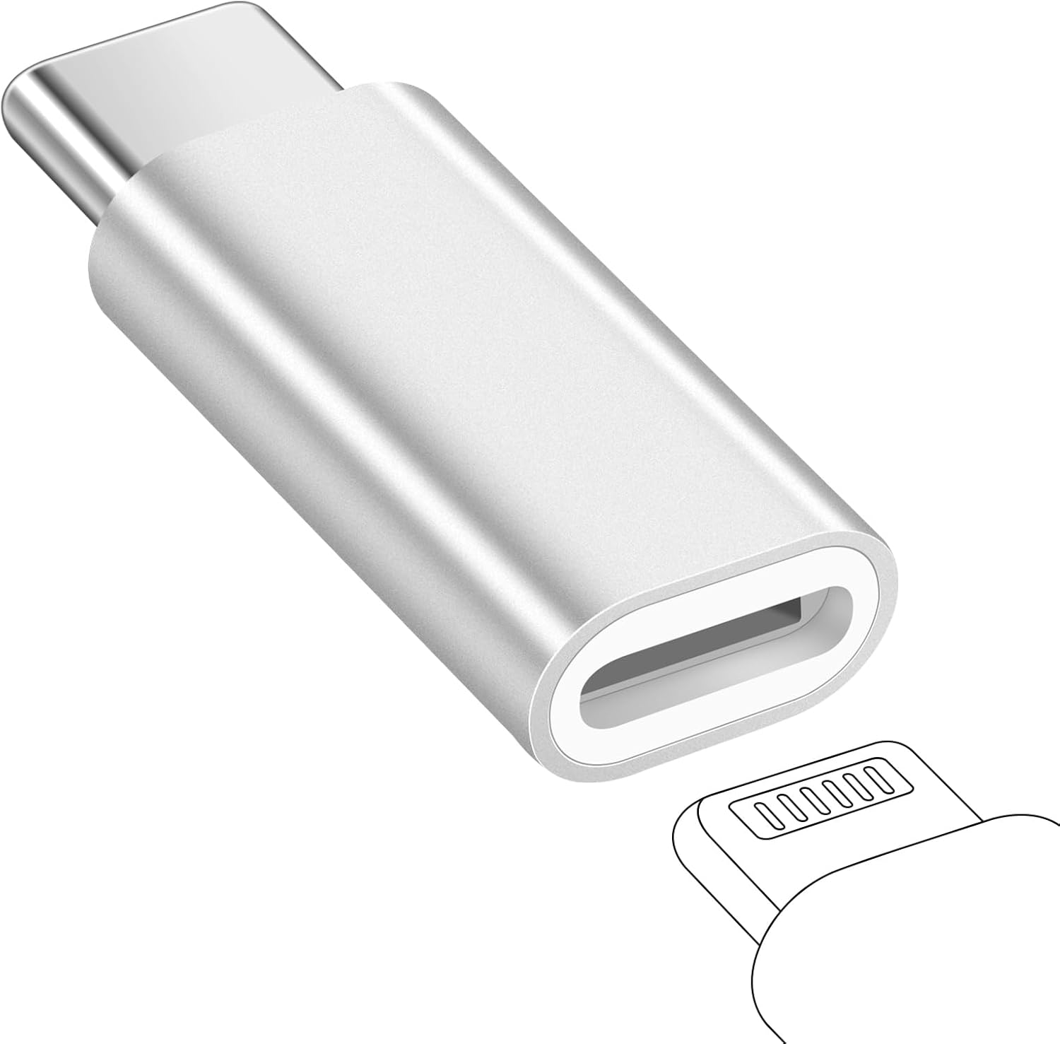 HianDier Lighting to USB C Adapter for iPhone 15 Adapter, Lighting Female to USB C Male Adapter for iPhone 15 Pro Max Plus, iPad Air, Samsung, Support Data Transfer & Charge, Not for Audio/OTG, Silver