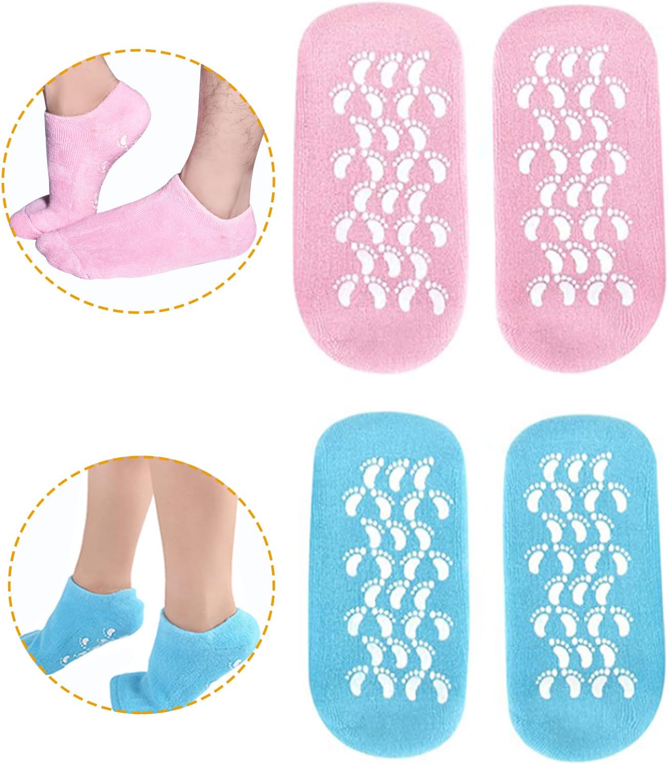 Moisturizing Socks, Gel Socks Soft Moisturizing Gel Socks, Gel Spa Socks for Repairing and Softening Dry Cracked Feet Skins, Gel Lining Infused with Essential Oils and Vitamins