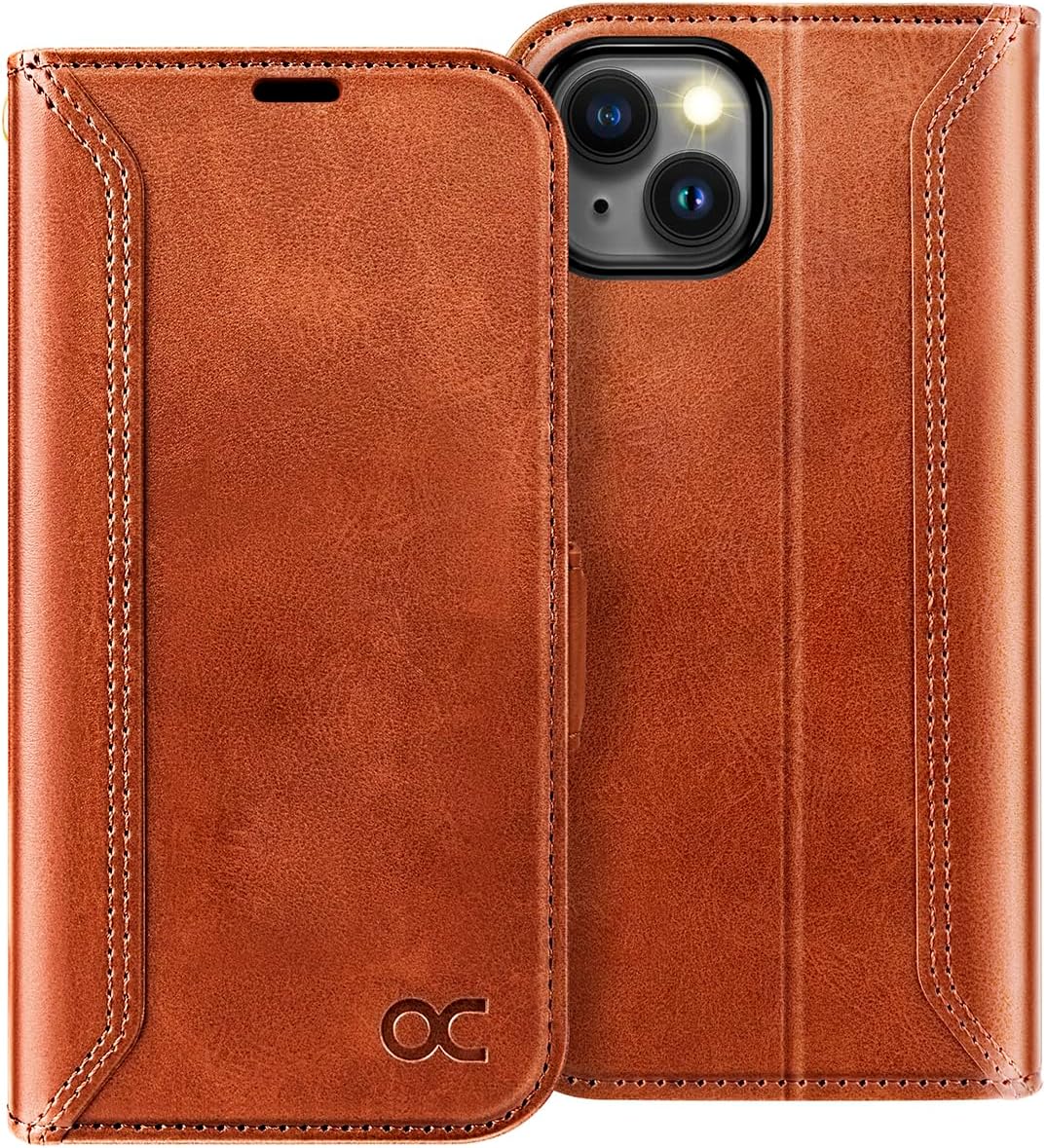 OCASE Compatible with iPhone 15 Wallet Case, PU Leather Flip Folio Case with Card Holders RFID Blocking Kickstand [Shockproof TPU Inner Shell] Phone Cover 6.1 Inch 2023, Retro Brown