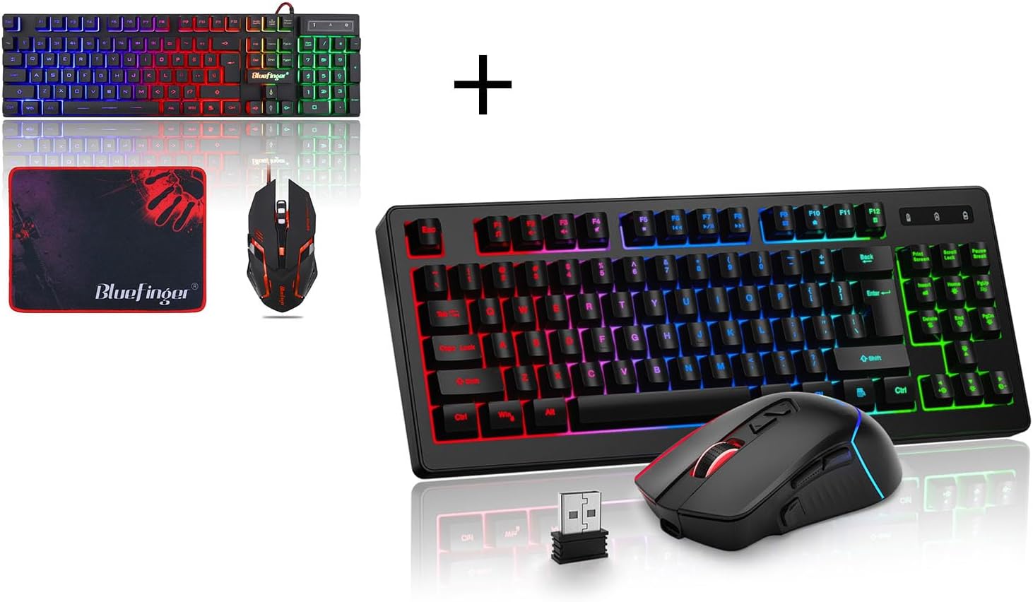 RGB Wired Gaming Keyboard and Mouse Combo, 87 Keys Wireless Keyboard and Mouse Gaming Set, Rainbow Backlit Keyboard and Mouse Combo for for Mac Laptop Computer PC Gamer