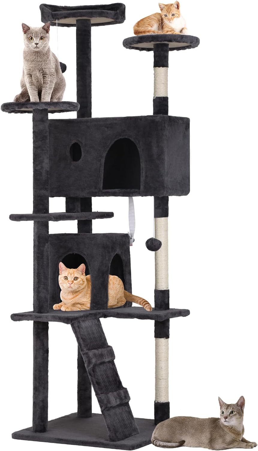 BestPet 70in Cat Tree Tower for Indoor Cats,Multi-Level, Furniture Activity Center with Scratching Posts Stand House Cat Condo with Funny Toys for Kittens Pet Play House,Dark Gray