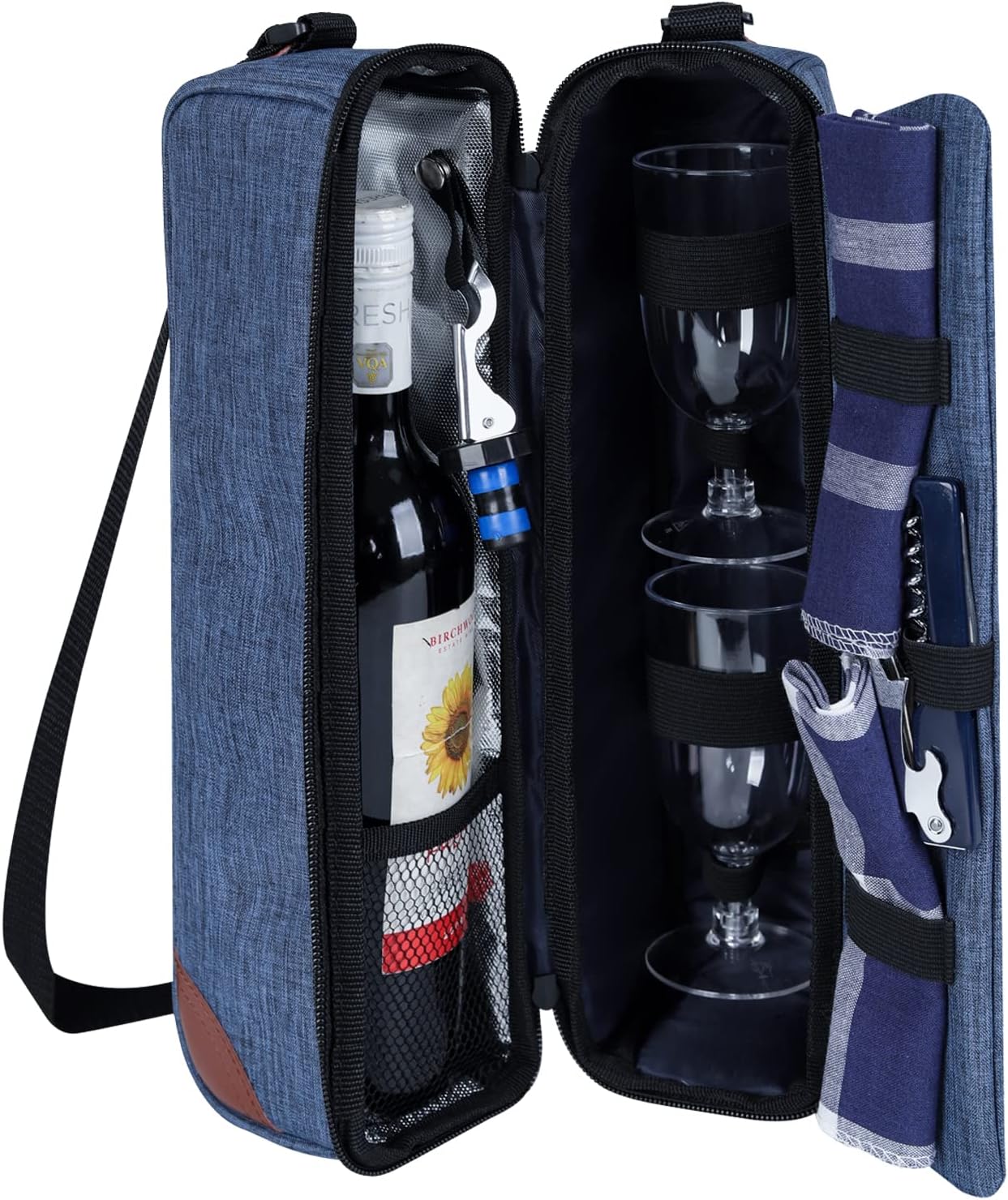 ALLCAMP+Wine+Tote+Bag+with+Cooler+Compartment%ef%bf%bd%ef%bf%bdPicnic+Set+Carrying+Two+Sets+of+Tableware%ef%bf%bd%ef%bf%bdBlue%ef%bf%bd%ef%bf%bd