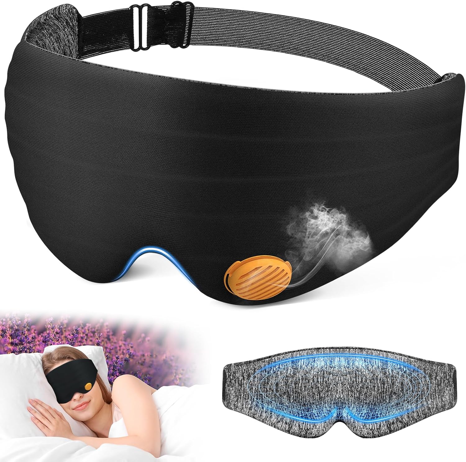 MUSICOZY Sleep Mask, Eye Mask for Sleeping with Lavender Aromatherapy, Super Light 3D Contoured Ergonomic Blackout Eye Shade Cover Blindfold for Women Men Home Office Airplane Travel Meditation