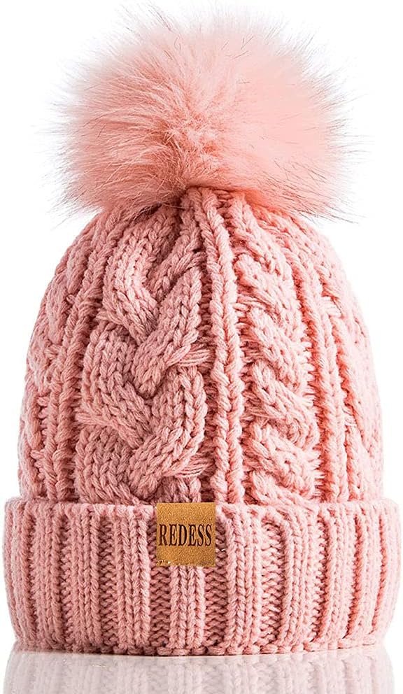 REDESS Women Winter Pompom Beanie Hat with Warm Fleece Lined, Thick Slouchy Snow Knit Skull Ski Cap