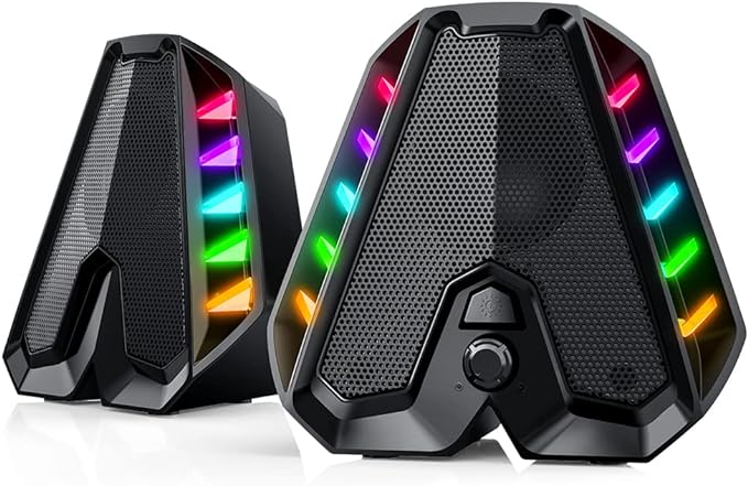 GS04 Computer Speakers,RGB PC Wired Speakers with Subwoofer, USB-Powered Computer Speakers for Desktop with Bass Diaphragms Stereo, Small Gaming Speakers for PC Computer Laptop Mini Monitor